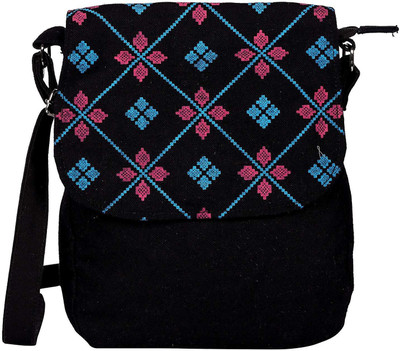 Elitto Women Casual Black, Blue Canvas Sling Bag