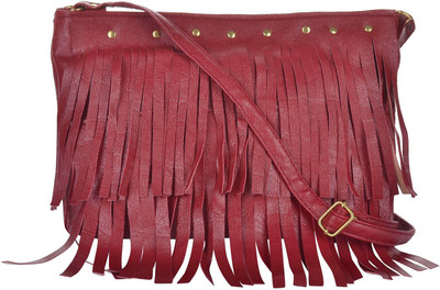 

Young & Forever Women Evening/Party Maroon Metal, Genuine Leather, Nylon, PU Sling Bag