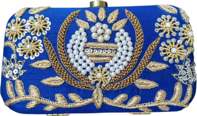 

ADVIKTION GROUP Women Evening/Party Blue Silk, Metal Clutch