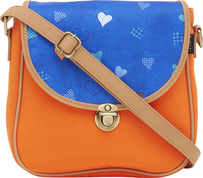 

Haqeeba Women Casual Orange, Blue Canvas Sling Bag, Blue;orange