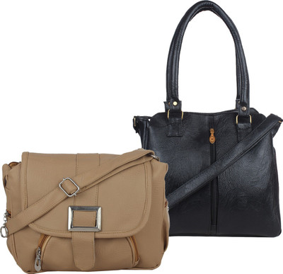 

Element Cart Women Evening/Party, Casual Beige, Black PU Sling Bag