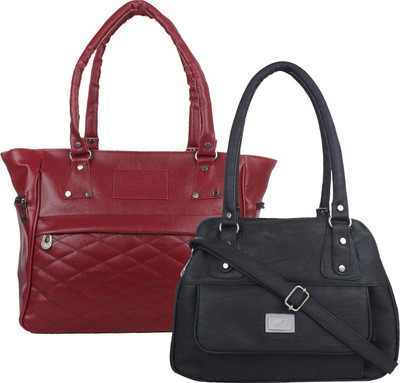 

Element Cart Women Evening/Party, Casual Maroon, Black PU Sling Bag, Black;maroon