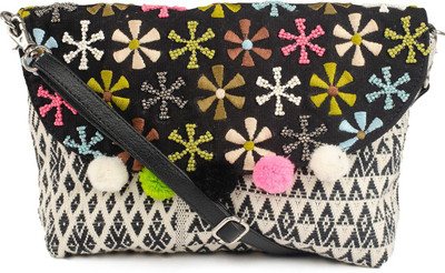 

VASA Women Casual Black Cotton Sling Bag