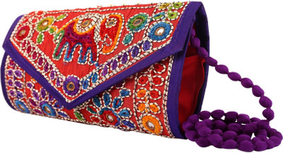 

Craft Trade Women Evening/Party Red Cotton Sling Bag