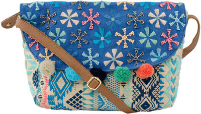 

VASA Women Casual Blue Cotton Sling Bag