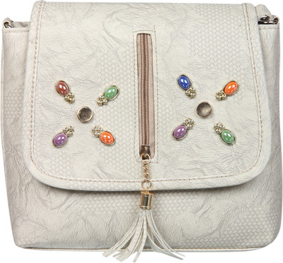 

Alee Women Casual, Evening/Party White Leatherette Sling Bag