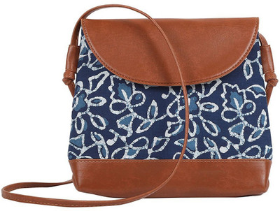 

MAAND Women Casual Blue, White Leatherette, PU, Cotton Sling Bag