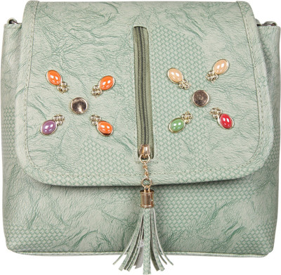 

Alee Women Evening/Party Green Leatherette Sling Bag