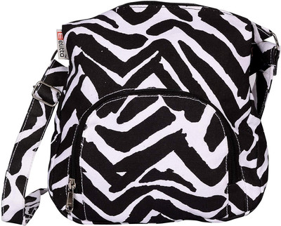 

ELITTO Women Casual Black, White Canvas Sling Bag