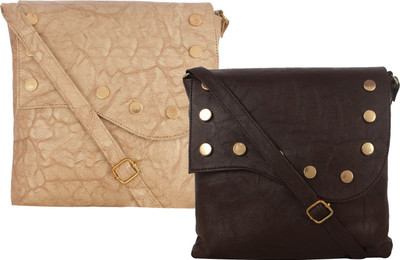 

Element Cart Women Evening/Party, Casual Beige, Brown PU Sling Bag