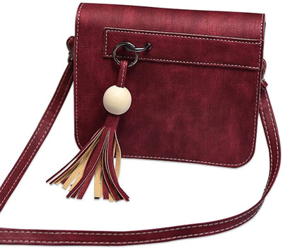 

Young & Forever Women Casual Maroon Metal, Genuine Leather, Nylon, PU Sling Bag