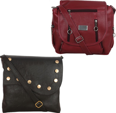 

Element Cart Women Evening/Party, Casual Black, Maroon PU Sling Bag
