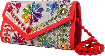 

Craft Trade Women Evening/Party Silver Cotton Sling Bag