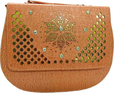 

MVD Women Evening/Party Brown Leatherette Sling Bag