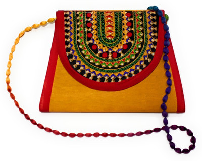 

Unique Fashion Women Evening/Party Yellow, Red Cotton Sling Bag, Red;yellow