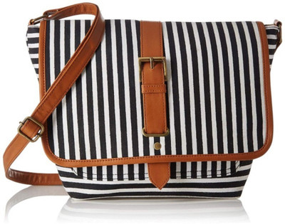 

Kanvas Katha Women Casual Black, White Canvas Sling Bag