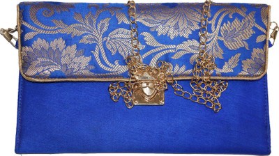 

umacrafts Women Evening/Party Blue Synthetic Fabric Sling Bag