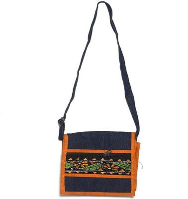

Utkal Craft House Women Casual Orange, Blue Denim Sling Bag, Blue;orange