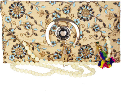 

GiftingTree Women Casual, Evening/Party Beige, Blue, Gold Cotton Sling Bag