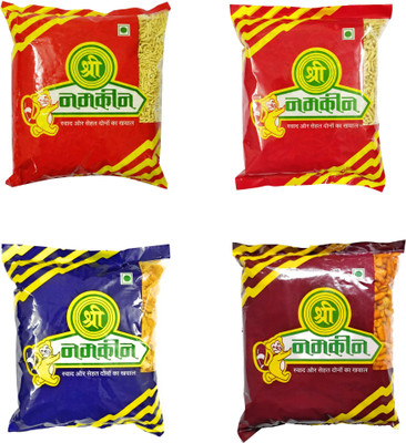 

Shree Namkeen Ratlami Sev, Poha Sev, Cornflakes Mixture and Charkha Mixture - Pack of 4, 200g. Each.(800 g, Pack of 4)