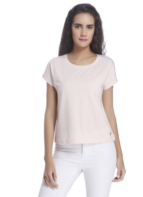 VERO MODA Solid Women Round Neck Pink T-Shirt