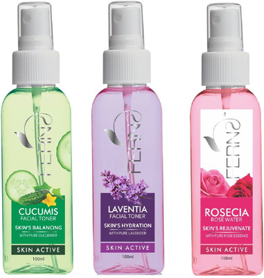 

Ferns Cucumis (Skin-Balancing) + Laventia (Skin-Hydration) + Rosecia (Rose Water) Facial Toner(100 ml)