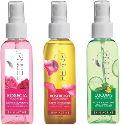 

Ferns Rosecia (Rose Water) + Roseblush (Skin-Refreshing) + Cucumis (Skin-Balancing) Facial Toner(100 ml)