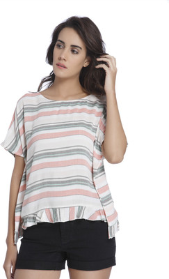 Vero Moda Casual Half Sleeve Striped Women White Top