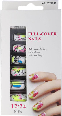 

One Personal Care Liquid Art Inspired Full Cover Nails UBB174-02 Multicolor, White, Pink, Fluorescent, Blue(Pack of 12)