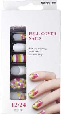 

One Personal Care Spill Paint Inspired Full Cover Nails UBB174-012 White, Brown, Pink, Yellow(Pack of 12)