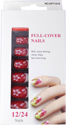 

One Personal Care Cambridge Scarlet Flower Print Full Cover Nails UBB174-07 Red, White(Pack of 12)