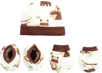 

Pebbles Combo of Cotton Cap, Mitten, Bootie 0-12 Month Baby Pack Of-3(Brown)
