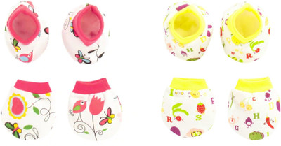

Pebbles Combo of Cotton Mitten, Bootie 0-12 Month Baby Pack Of-2(Pink,Yellow)