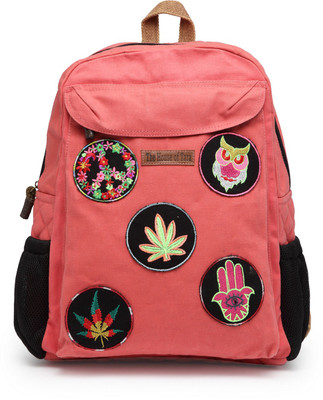 

The House of Tara Canvas Patch Print 16 L Laptop Backpack(Pink), Coral pink