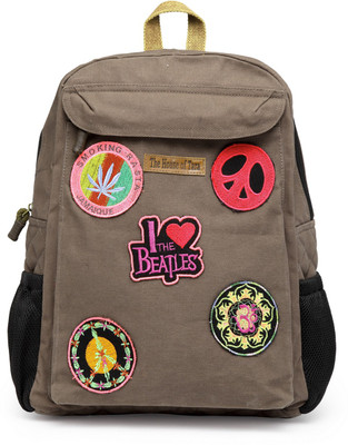 The House of Tara Canvas Patch Print 16 L Laptop Backpack(Grey), Taupe grey