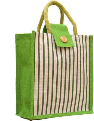 

AGGDA Jute Burlap Green jute with Green color handle stripes design without Zip clossure Waterproof Lunch Bag(Green, 12 L)