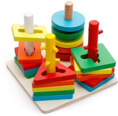 

mag creation Wooden Blocks Geometric Shape Matching Four Sets of Column Learning Education Puzzle(Multicolor)
