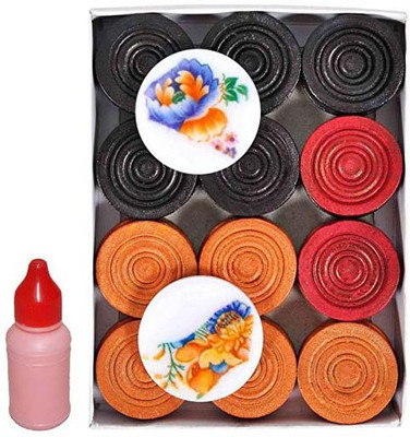 

Qweezer 24 PCS WOODEN POLISH CARROM BOARD COINS / GOTI + 2 STRIKER + 1 POWDER Carrom Pawns(Pack of 24)