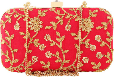 

Anekaant Party Red, Gold Clutch, Gold;red
