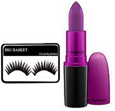 

big Basket Eyelashes WIth Mac Matte Finish Long Lasting Heroin Lipstick(Set of 2)