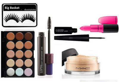 

big basket Eyelashes, Professional Makeup 15 Shades Concealer Palette,Haute & Naughty Mascara, Loose Powder,Liquidlast Liner & Candy yum yum Lipstick(Set of 6)