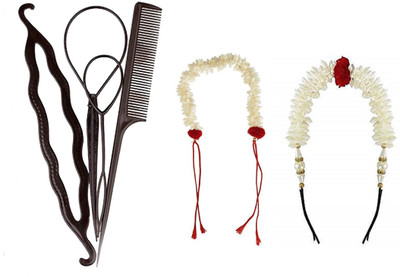 

JAMPAK Combo set of 6 pc, bridal gajra +new hair style DIY kit(Set of 6)