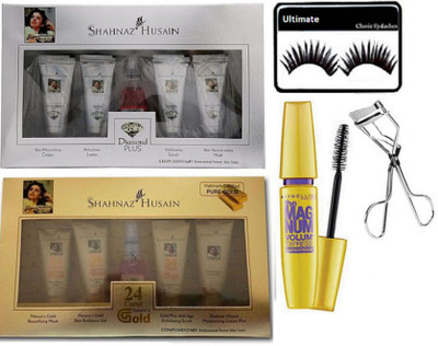 

Ultimate Eyelashes WIth Shahnaz Husain Daimond and 24 carat Gold Facial Kit, The Mag Num Mascara, Eyelashes Curler(Set of 5)