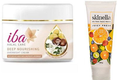 

iba halal Deep Nourishing Overnight Cream 50gm andSkinella Juicy Fresh De-Tan Face Mask 100 ml combo(Set of 2)