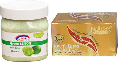 

Pink Root GREEN LEMON FACE SCRUB 500ML WITH NATURE ESSENCE GOLD BLEACH(Set of 2)