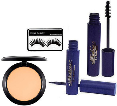 Longlasting Eyelashes,MAC Prep + Prime BB Beauty Balm Compact SPF 30& Padma Eyeliner & Mascara(Set of 4)
