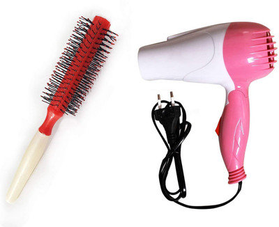 

Bueno Combo Of Hair Dryer And Round Hair Brush For Women And Girls, Professional Hair Brush For Hair Styling, Hair Dryer To Give Perfect Curl, Pack Of 1(Set of 2)