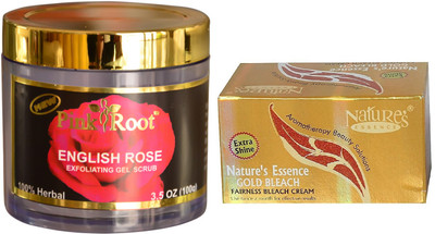 

Pink Root ENGLISH ROSE EXFOLIATING GEL SCRUB 100GM WITH NATURE ESSENCE GOLD BLEACH 200GM(Set of 2)