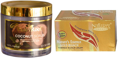 

Pink Root COCONUT SCRUB 100GM WITH NATURE ESSENCE GOLD BLEACH 200GM(Set of 2)