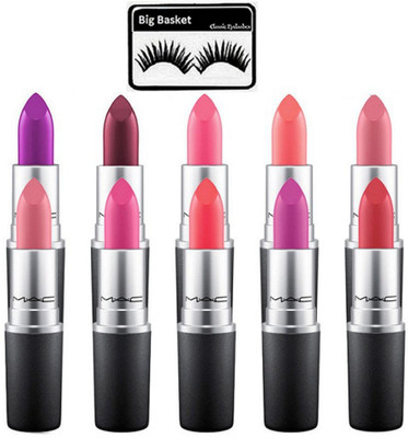 

big basket Eyelashes, Mac Matte Finish Lipstick Combo Multi Shade (Pack Of 10)(Set of 11)